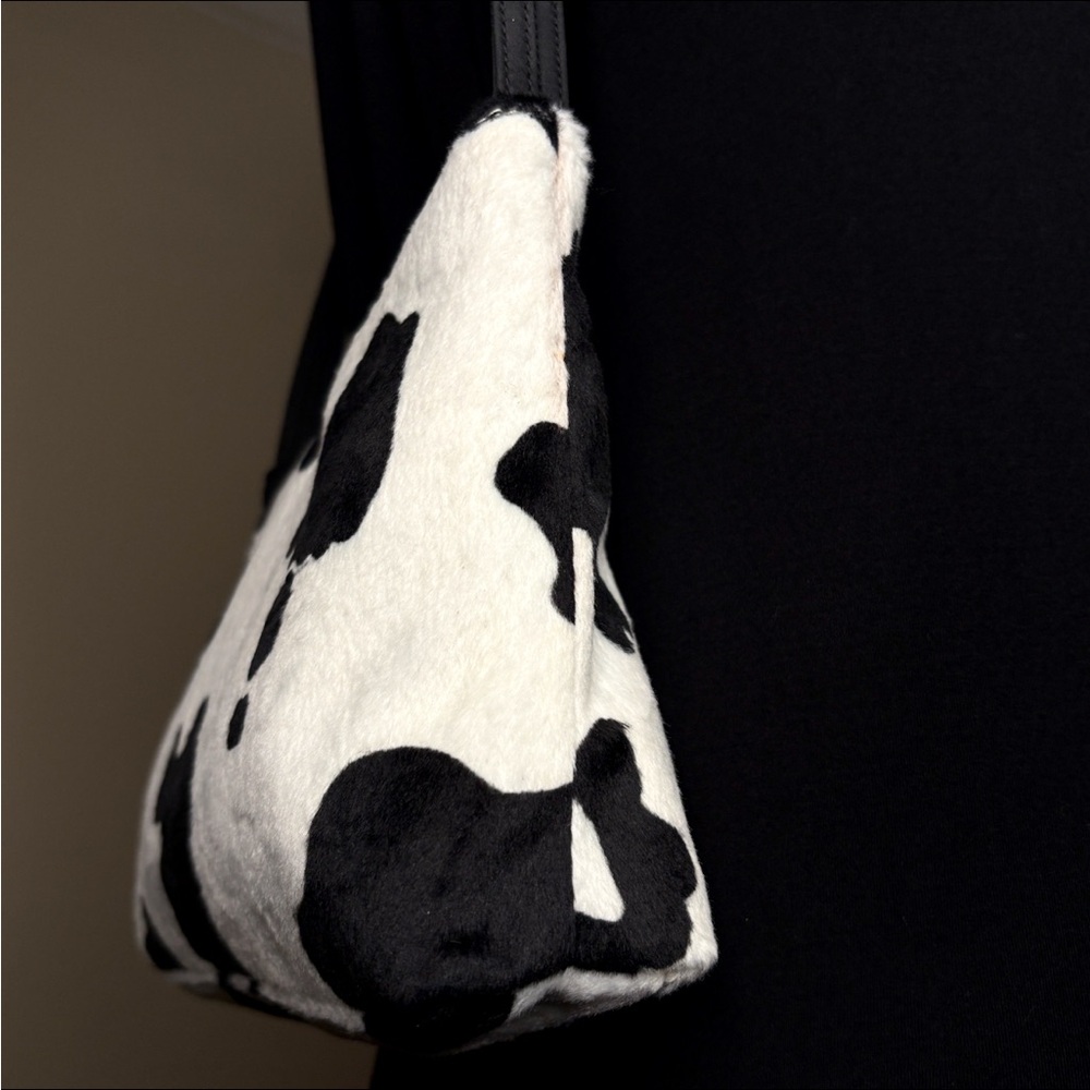 Esprit Vintage White Cow Print Faux Fur Purse Shoulder Bag Zip Closure Rare Y2K - Picture 6 of 17